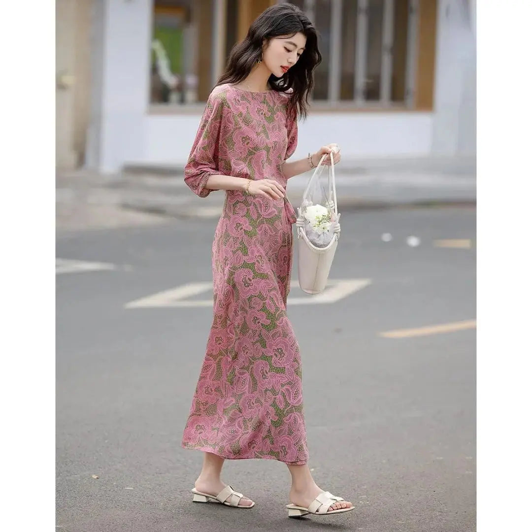 Elegant One Shoulder Wrap Chiffon Midi Dress For Women