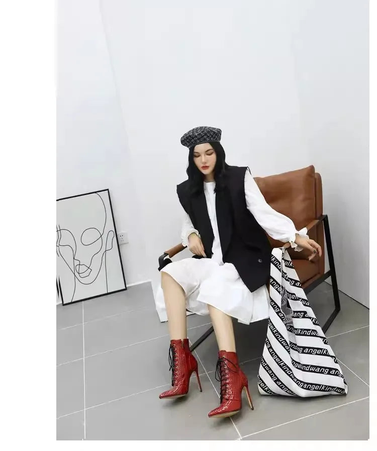 Chic Pointed Stiletto High Heel PU Leather Ankle Boots for Women