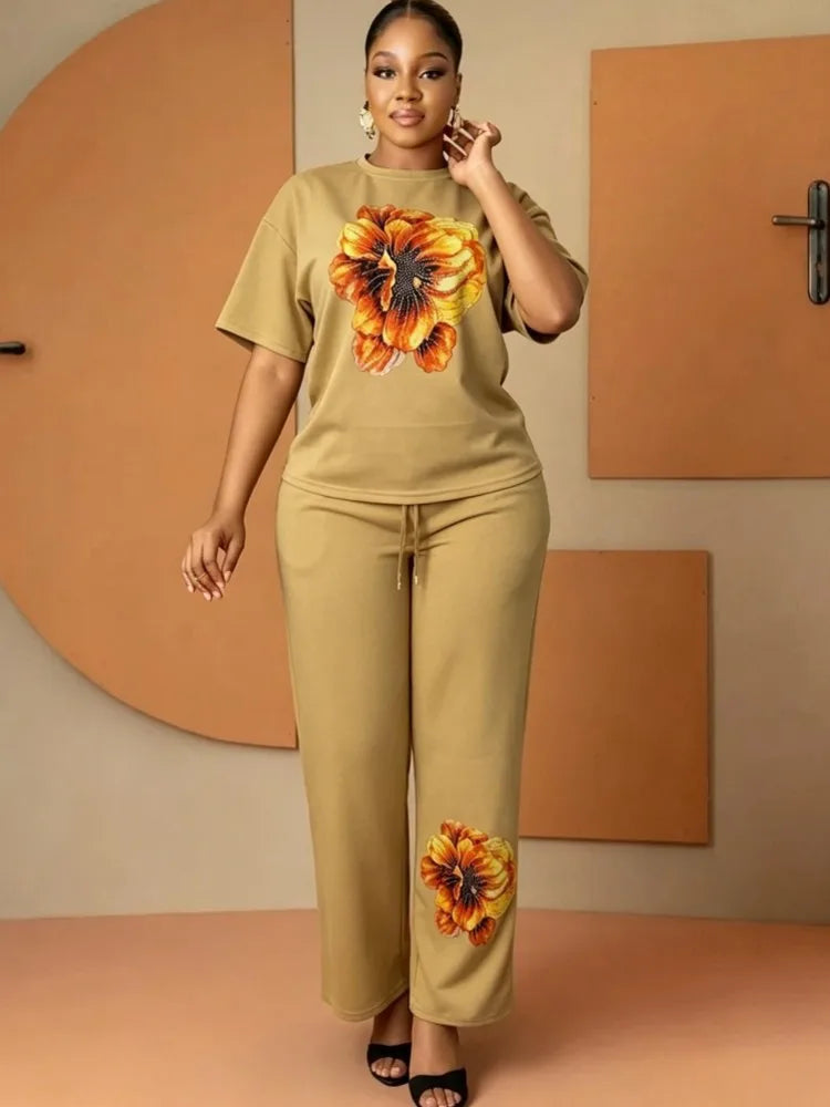 African Dashiki Two Piece Top and Pants Set for Women