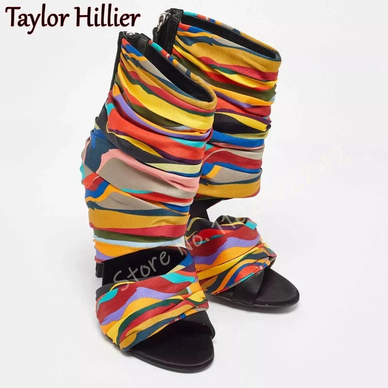 Camouflage Open Toe Stiletto Ankle Boots for Women
