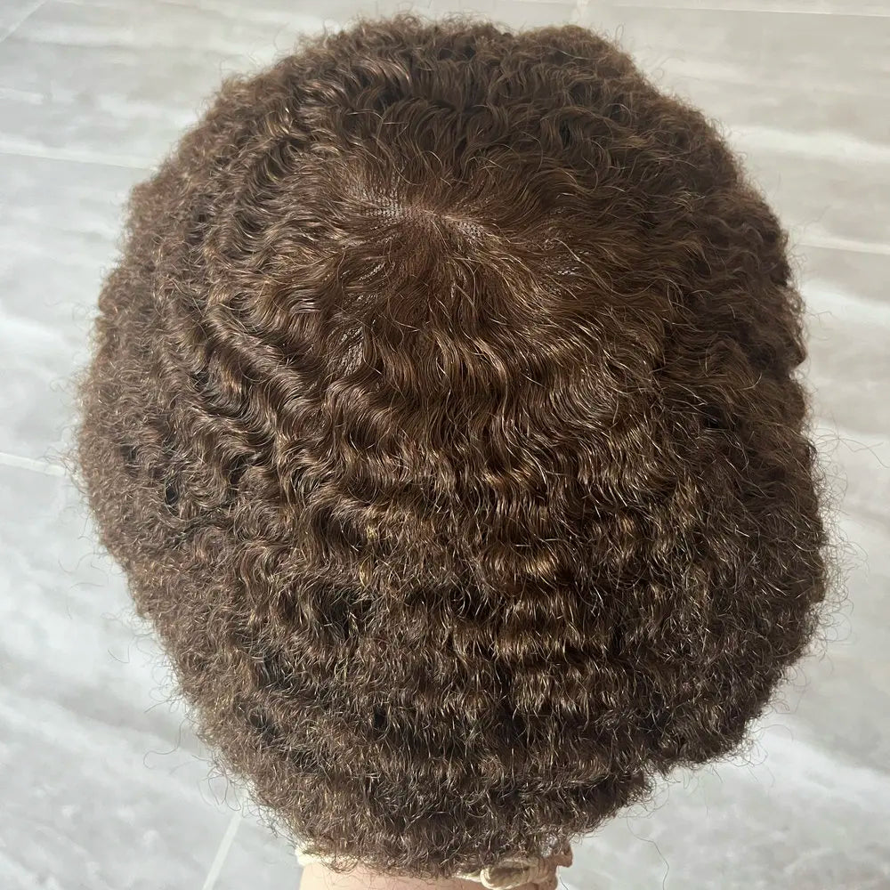 Curly Human Hair Toupee Replacement System for Men