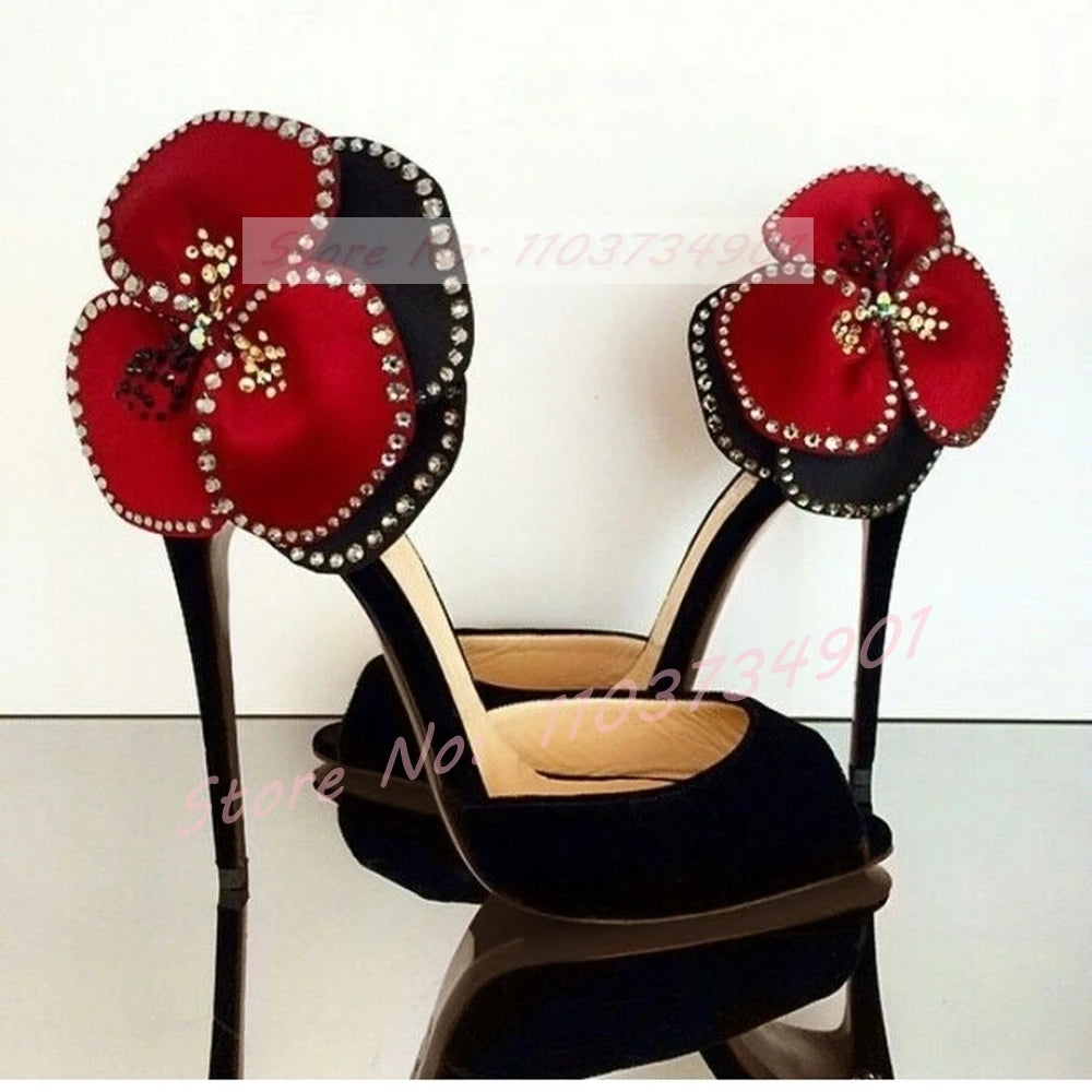 Pink Satin Crystal Peep Toe Stiletto Sandals for Women