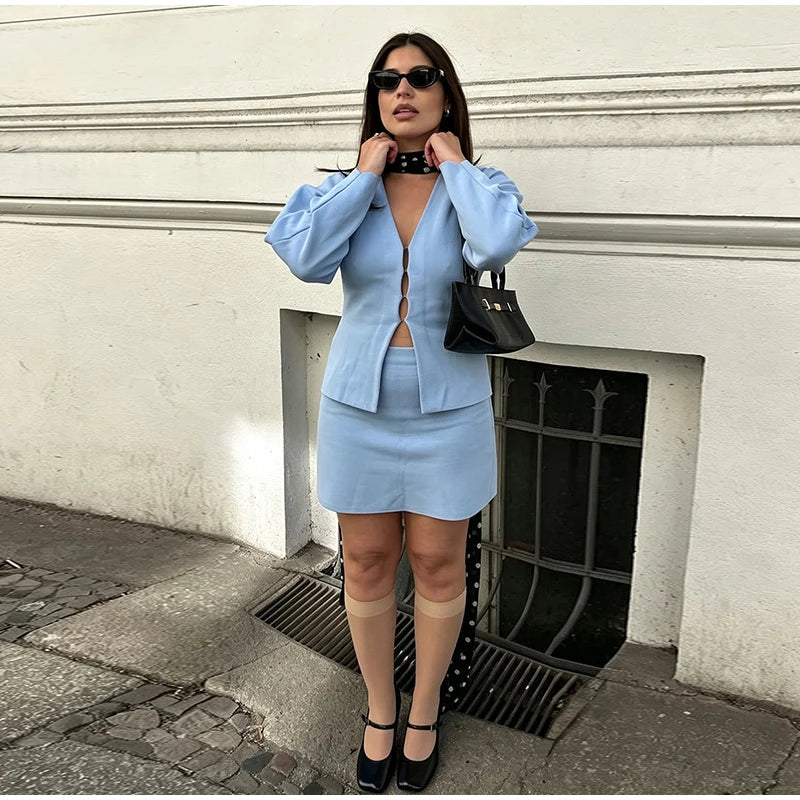Elegant Knit Two Piece Set With Front Cutout and V Neck For Women