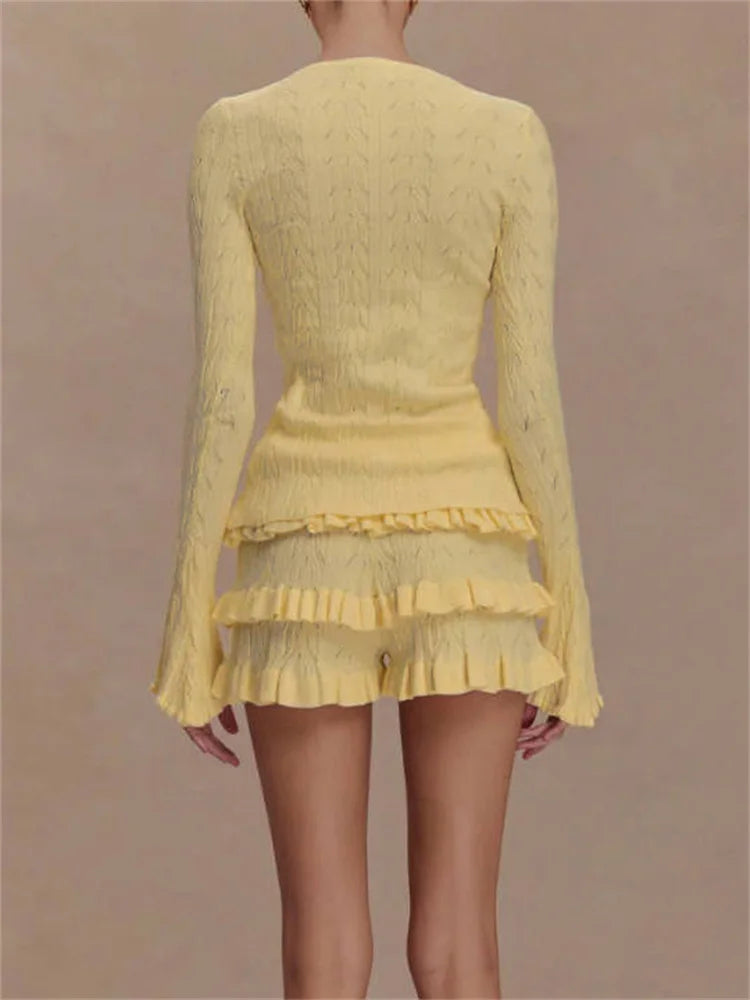 Ruffled Patchwork Knit Set