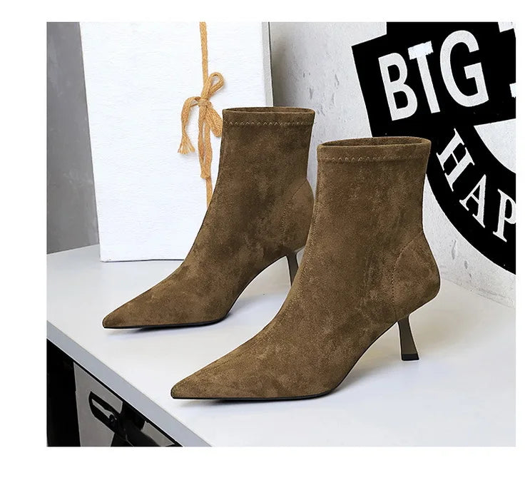 Suede Pointy Toe Sock Stiletto Boots
