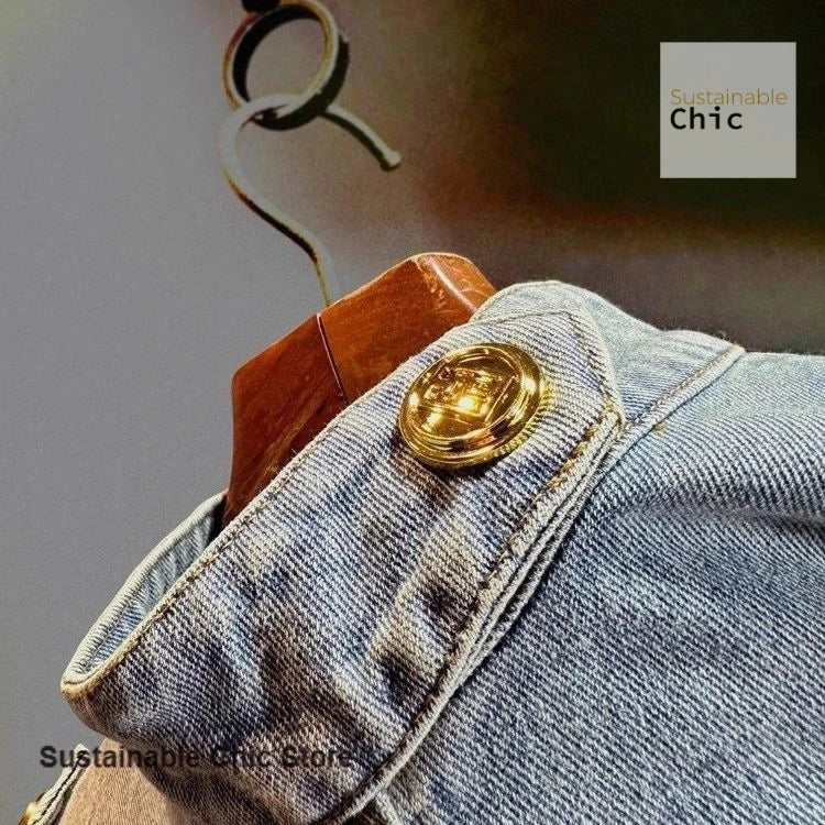 Vintage French Retro Gold Buckle Casual Denim Jacket For Women