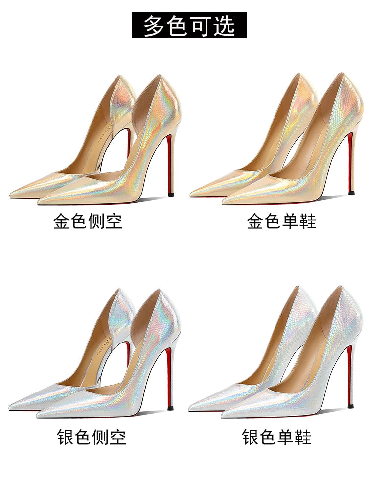 Silver Snake Print Pointed Toe High Heel Pumps for Women