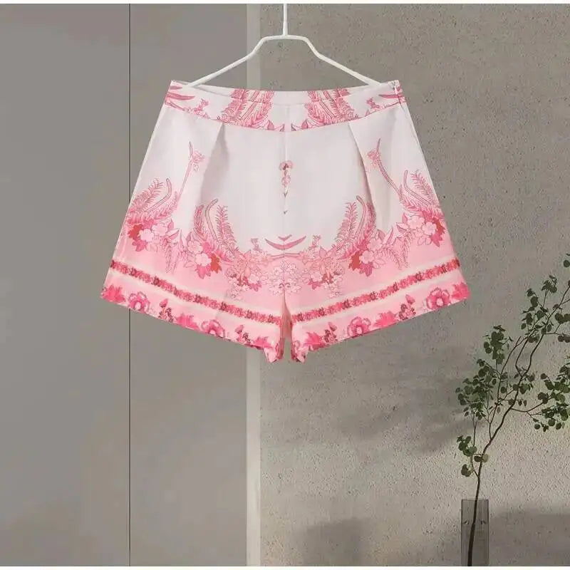 Casual Print Relaxed Fit Top and Shorts Set for Women