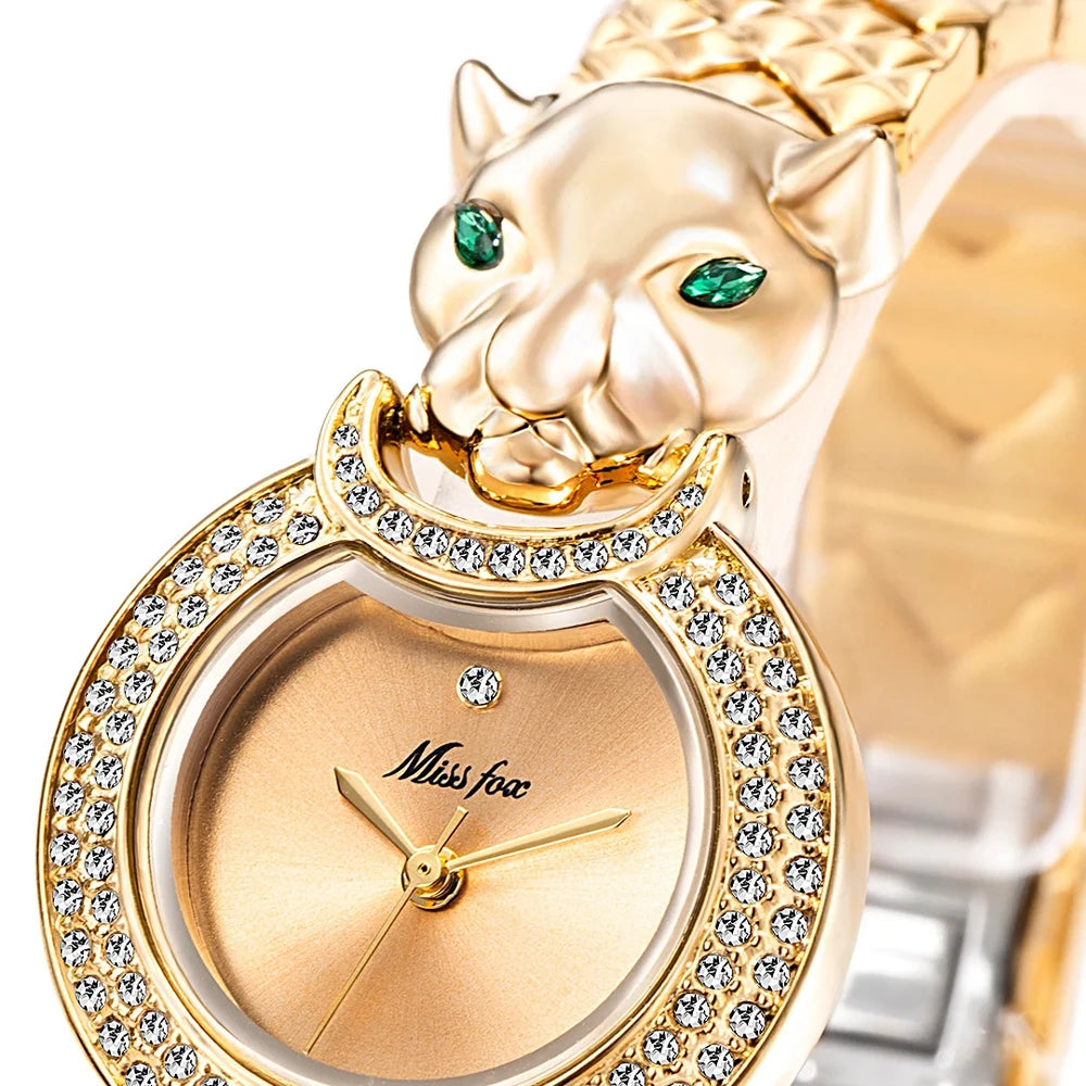 Wristwatch Leopard Print 3D Bling Diamond Dial Alloy Case Quartz Movement Casual Style