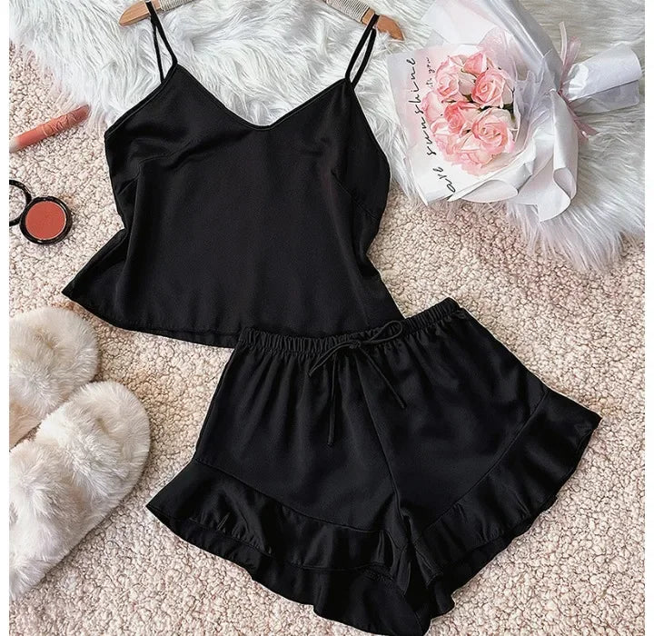 Two Piece Sets Womens Outifits Sexy Backless Camisole Shorts Thin Home Wear Fashion and Simple Pajamas Suit Y2k Summer 2024 New