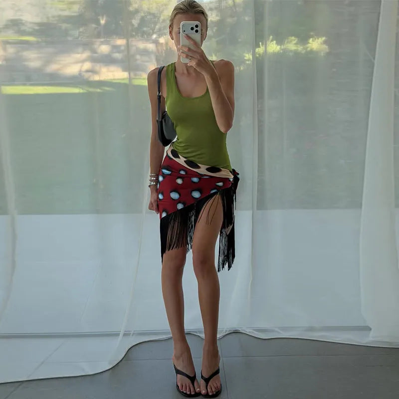 Leopard Patchwork Fringed Double-Sided Mini Skirt for Women