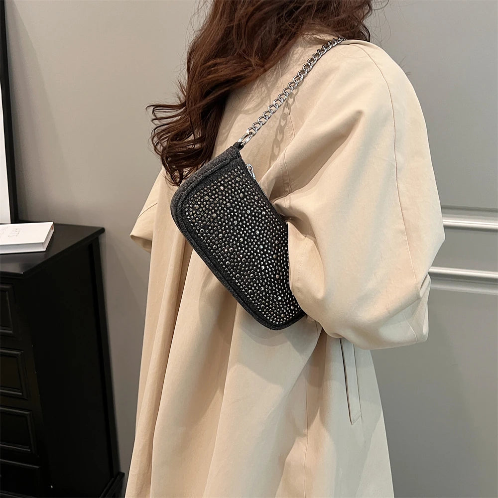 Rhinestone Appliqued Chain Shoulder Crossbody Bags for Women