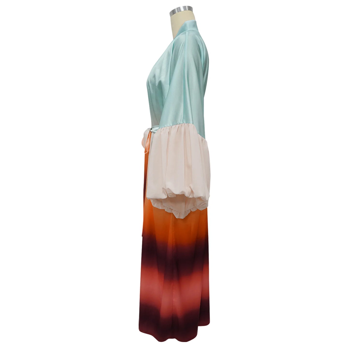 Vintage Floral Printed Chiffon Long Cardigan With Ruffle Sleeves for Women