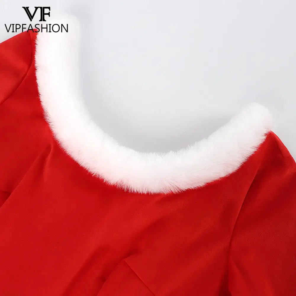 Long Sleeve Red Christmas Santa With Belt Dress for Women