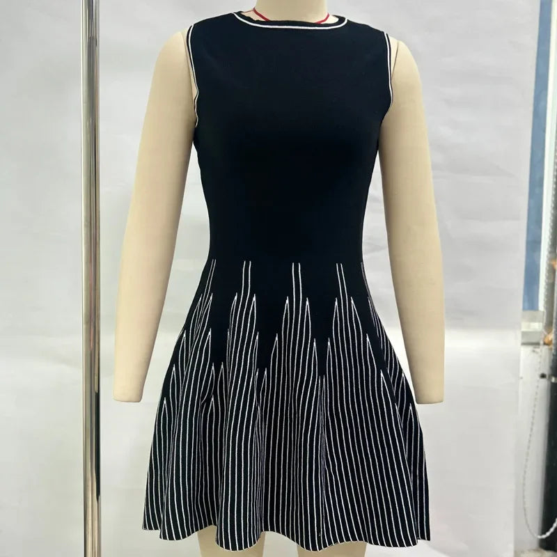Mini Dress Women Dresses A Line Bodycon Vestidos Streetwear Sleeveless Round Neck Elegant Knitted Y2k Party Club Slim Fit 2025