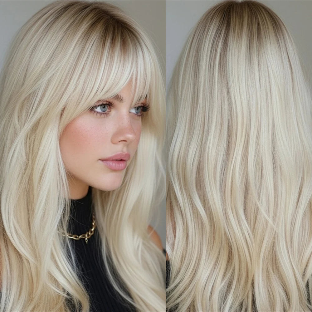 Platinum Blonde Synthetic Wig With Bangs