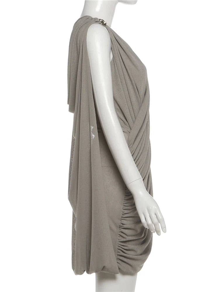 Ruched Elegant Mini Dress with Sleeve Cover for Women