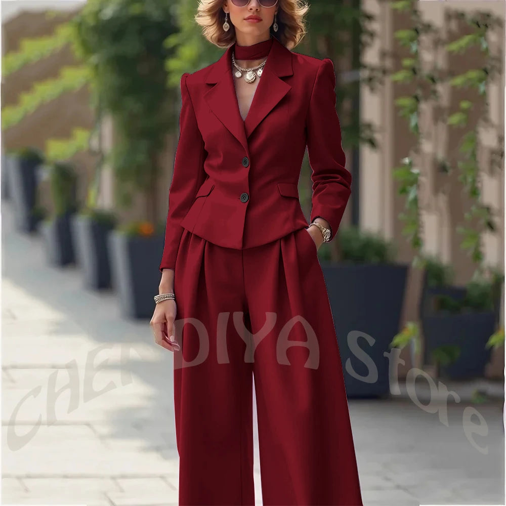 Elegant Notch Lapel Tailored Two Piece Suit Set for Women