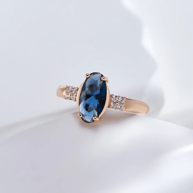 Shiny Blue Oval Zircon Gold Plated Wedding Ring for Women