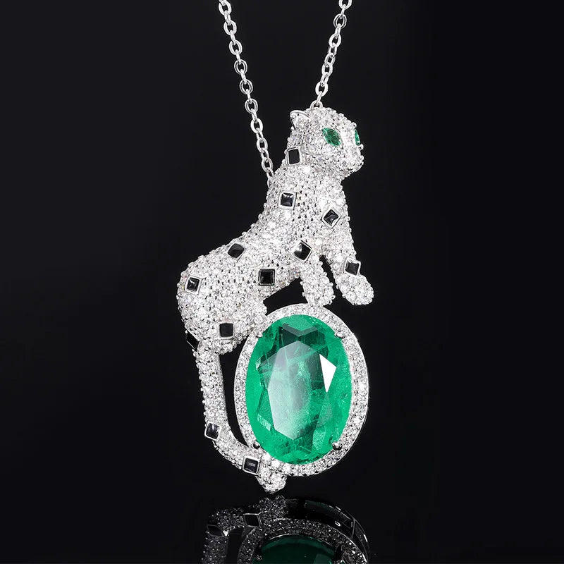 Emerald Cut Leopard Pendant Necklace With Chain for Women