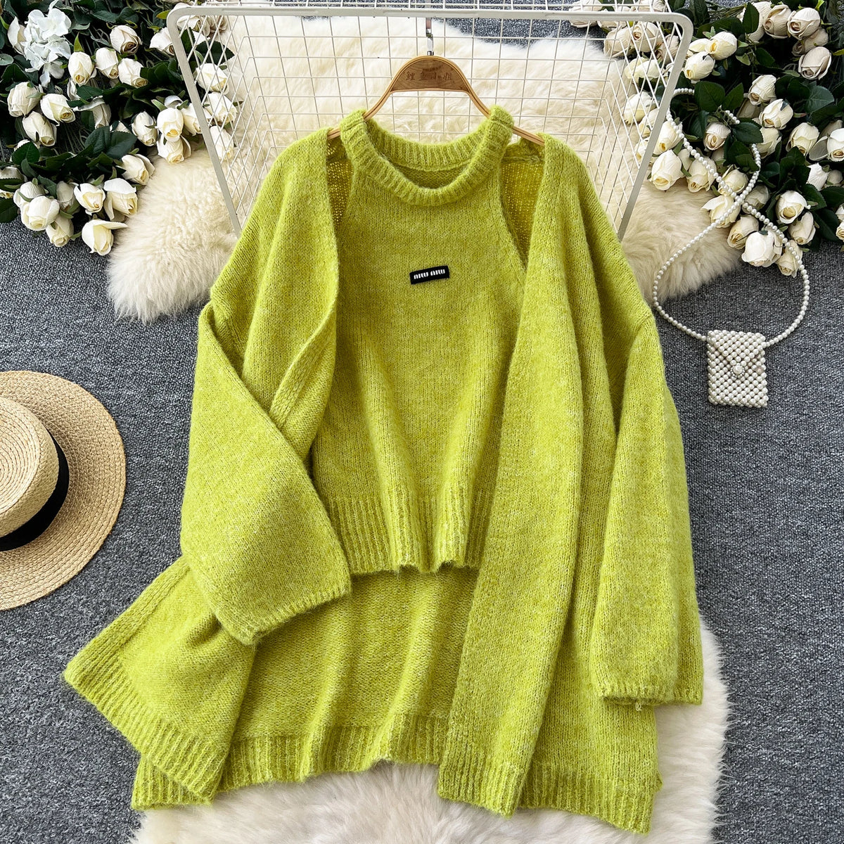 Long Sleeve Cardigan and Knit Tank Top Set for Women