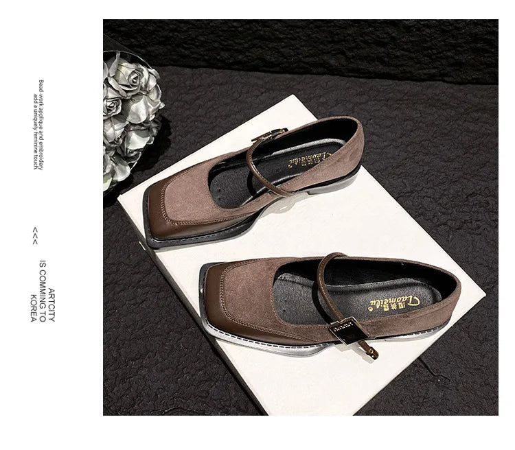 Retro Square Toe Low Heel Mary Jane Shoes for Women