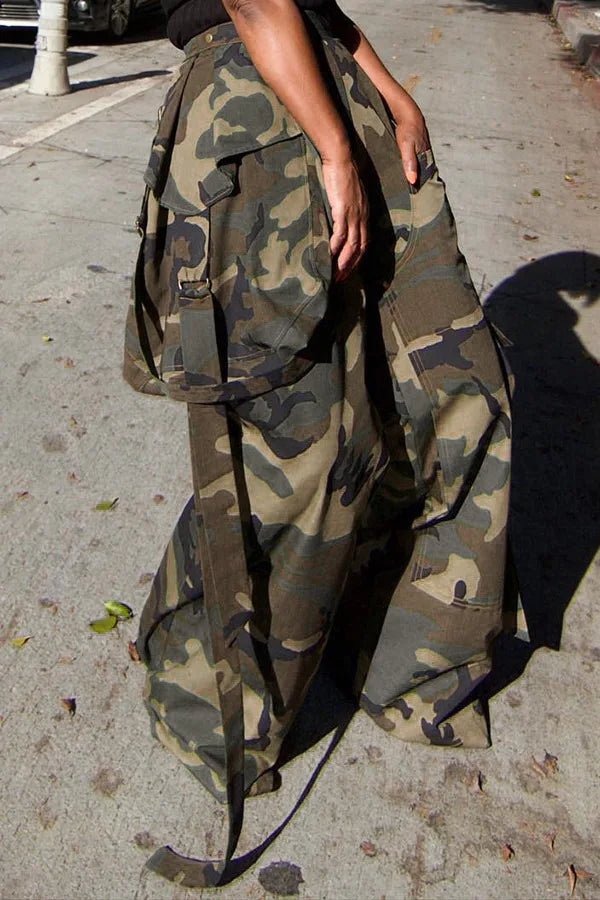FAGADOER Fashion Camouflage Loose Pants Women High Waist Cargo Pocket Patchwork Pants Female Y2K Streetwear Bottoms 2025 New