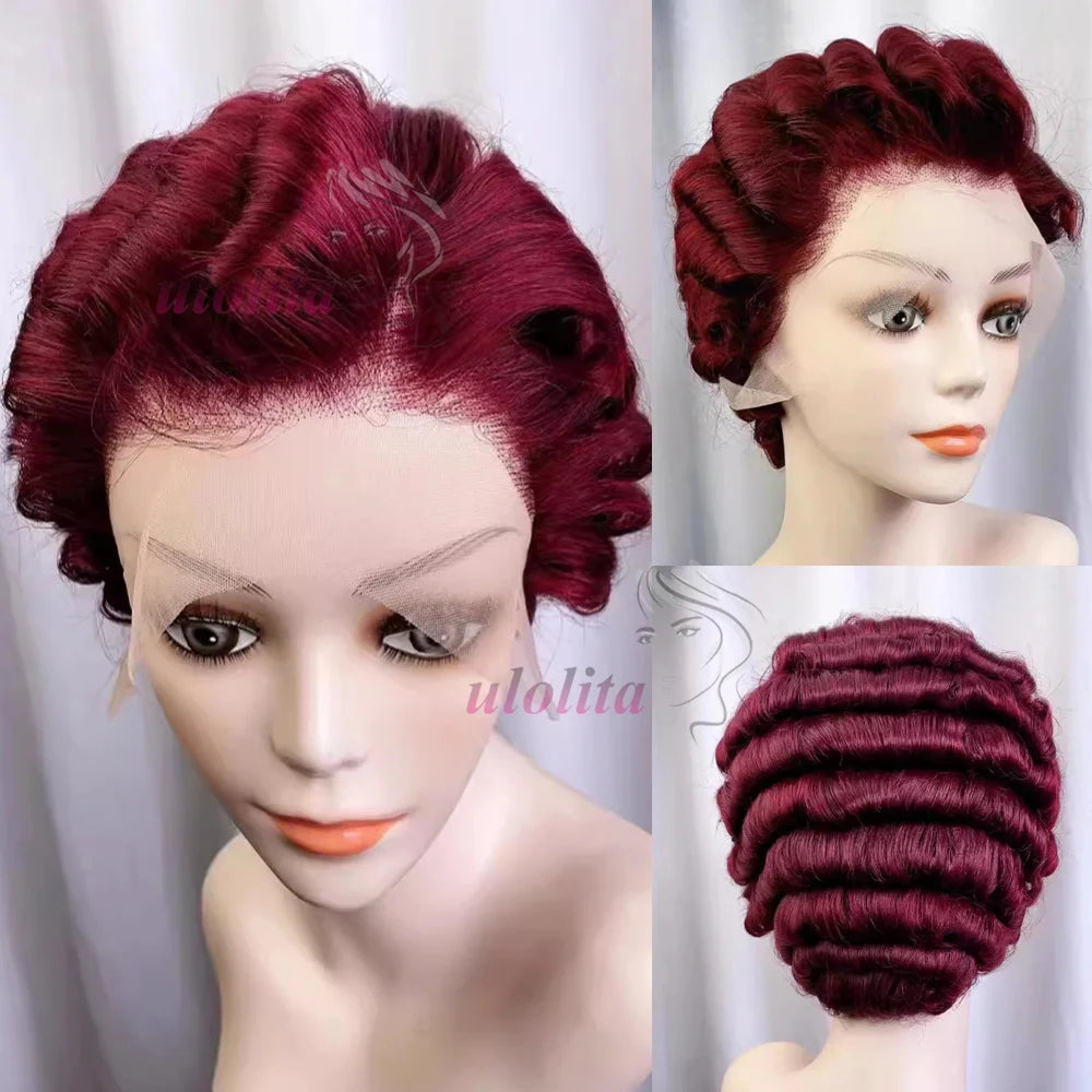 Pixie Cut Short Curly Lace Front Human Hair Wig for Women