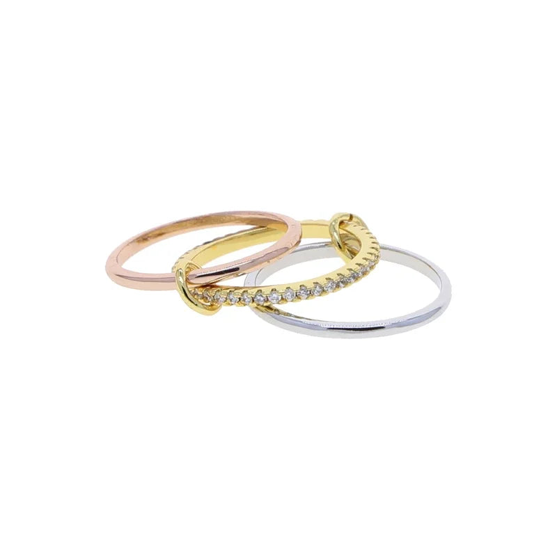 Gold Tone Pink Zircon Stacking Band Rings for Women