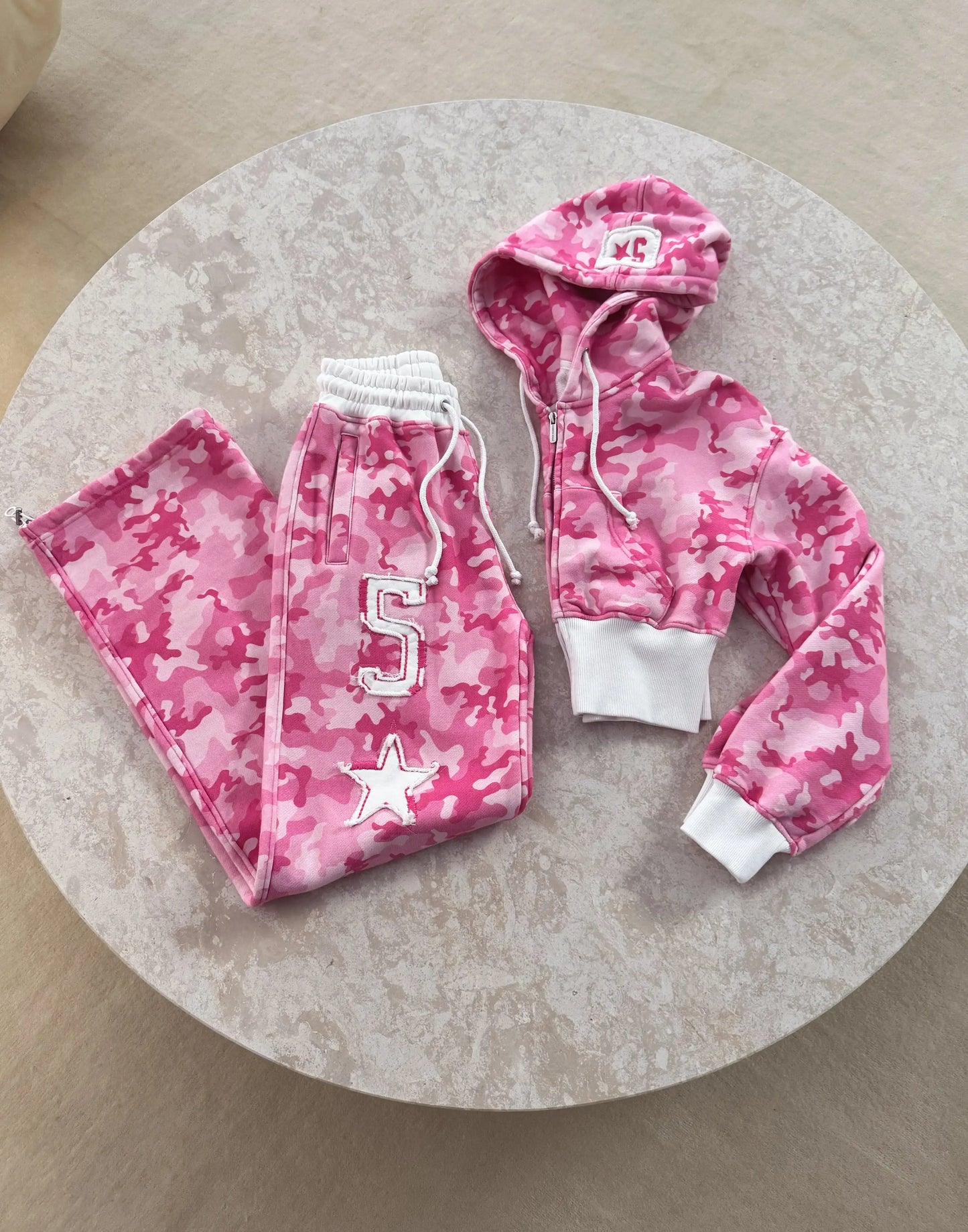 Gothic Women Camouflage Tie Dye Hoodie Sweatpant Y2K Clothes Letter Embroidery Retro Oversized Cropp Sweatshirt Casual Pants Set