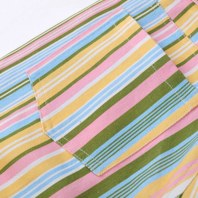 Color Block Rainbow Stripe Wide Leg Jeans for Women