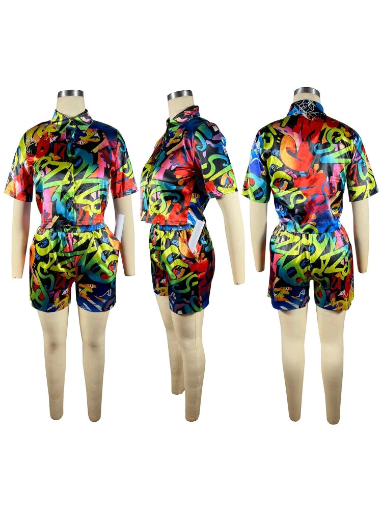 African Print Dashiki Two Piece Set With Shorts for Women