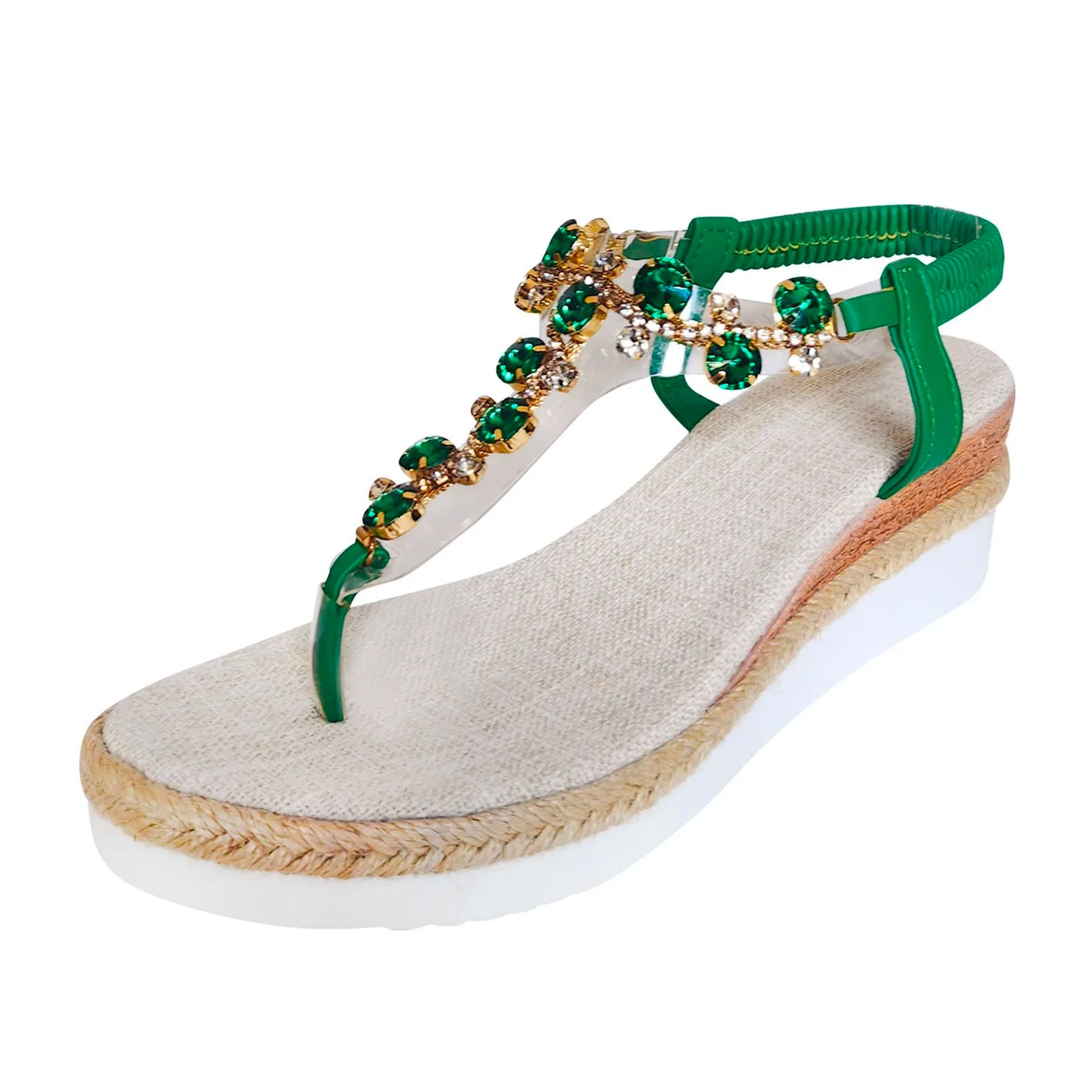 Bohemian Rhinestone Wedge With Elastic Band Sandals for Women