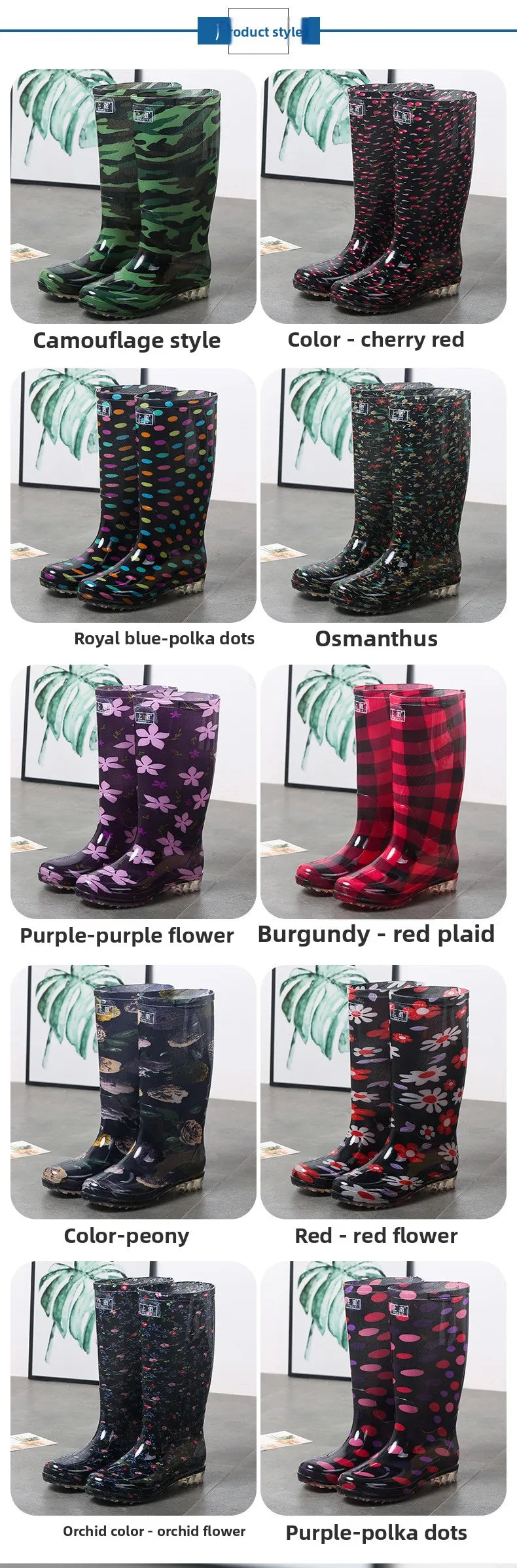 Floral Printed Anti Slip Comfortable Rain Boots For Women