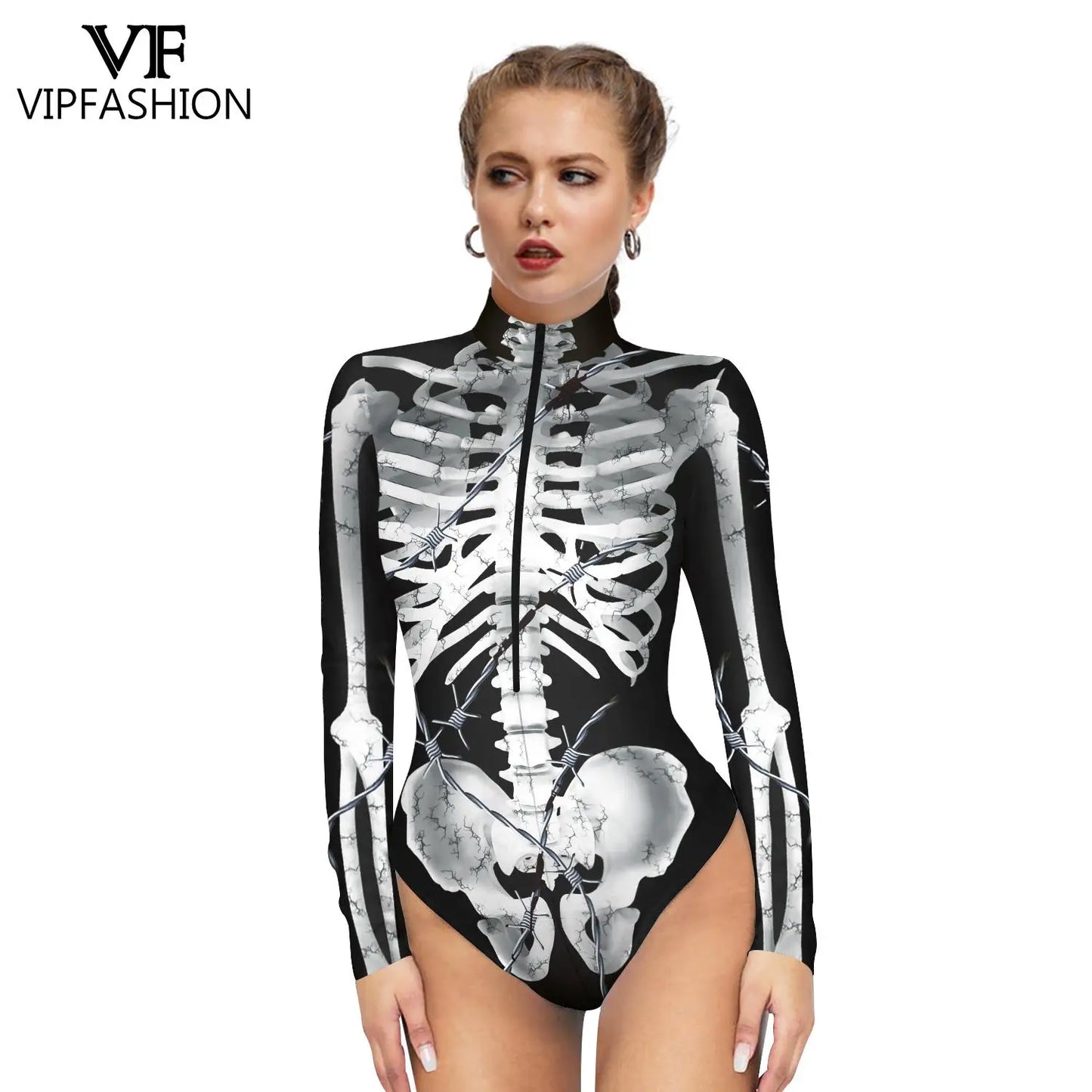 Halloween Skeleton Print Zentai Jumpsuit for Women