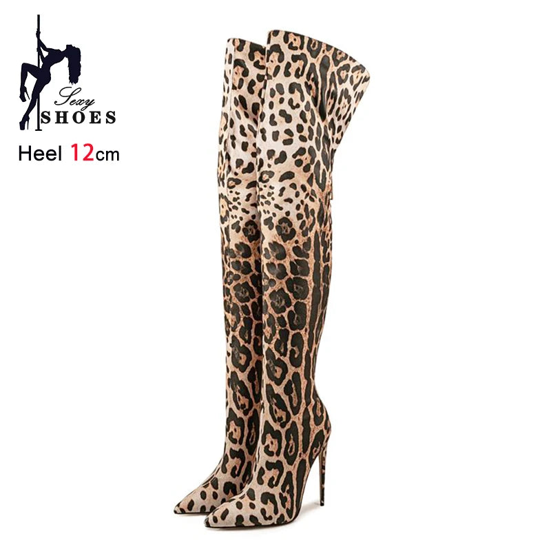 Purple Gradient Leopard Print Over-the-Knee Boots for Women