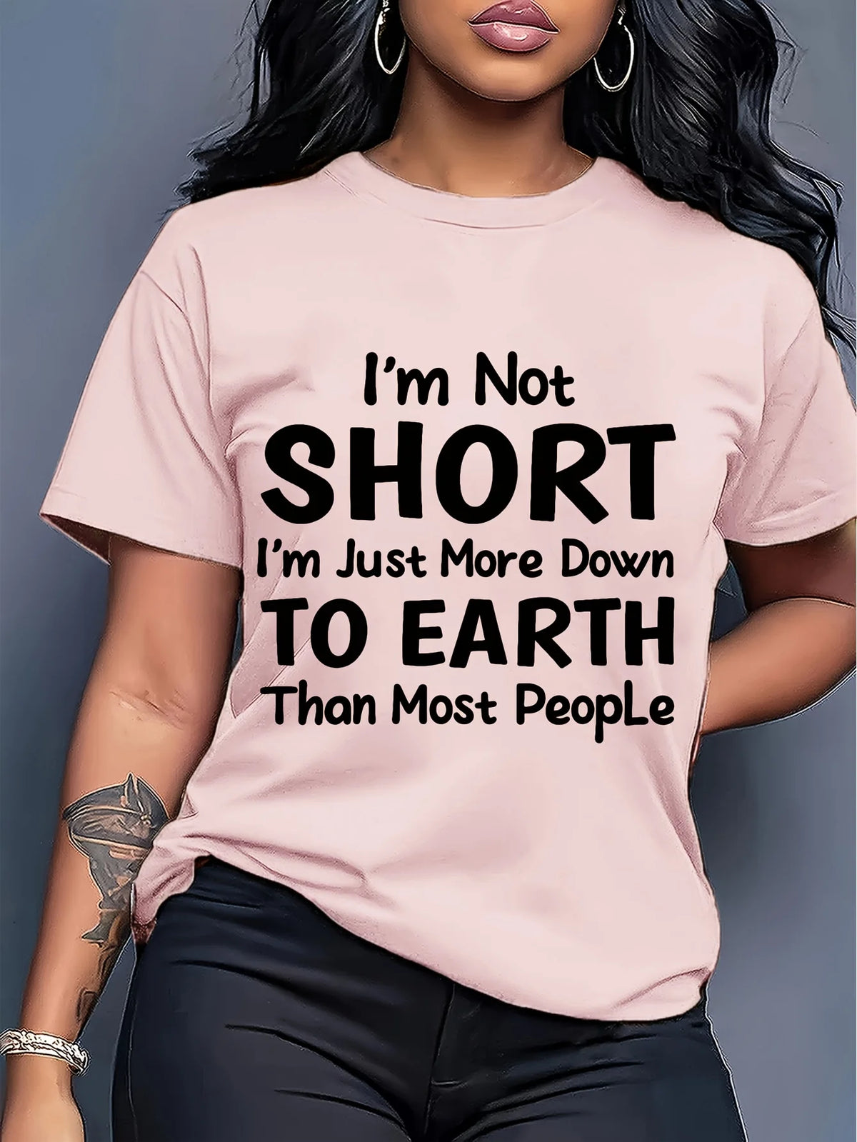 Down To Earth Funny Quote Printed Regular Tee For Women
