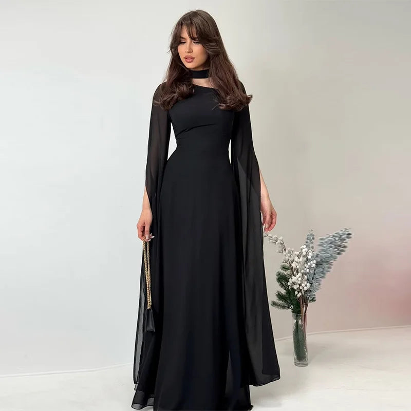 Solid Color Lace Up Cape Sleeve Maxi Dress For Women