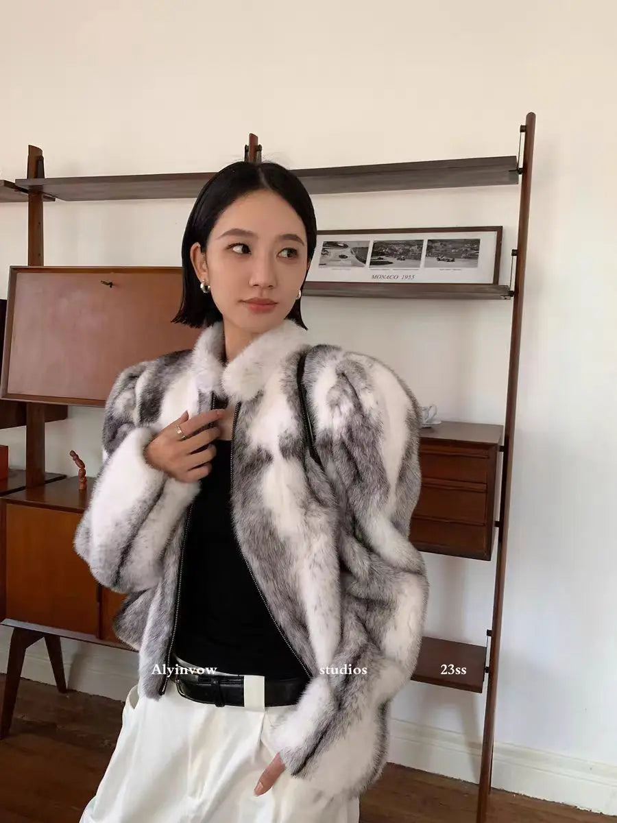Faux Mink Fur Coat for Women,Short Jackets,O-Neck Overcoat,Female Clothes,High-Quality，England Style,Autumn,Winter,New