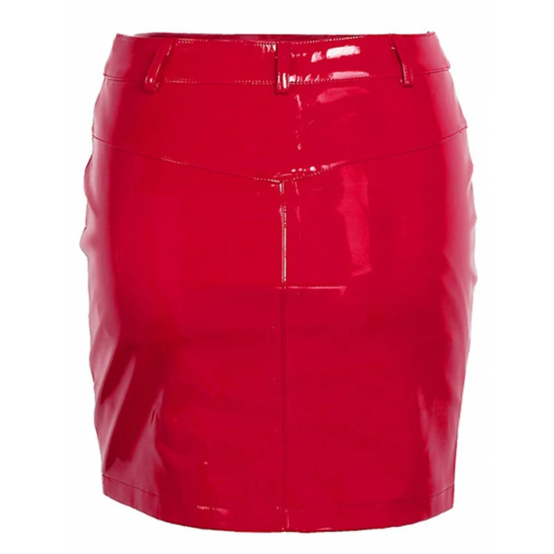 High Waist Leather Mini Skirt with Pockets for Women