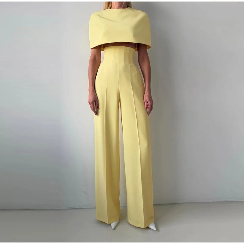 Elegant Wide Leg Pants And Blazer Three Piece Set For Women