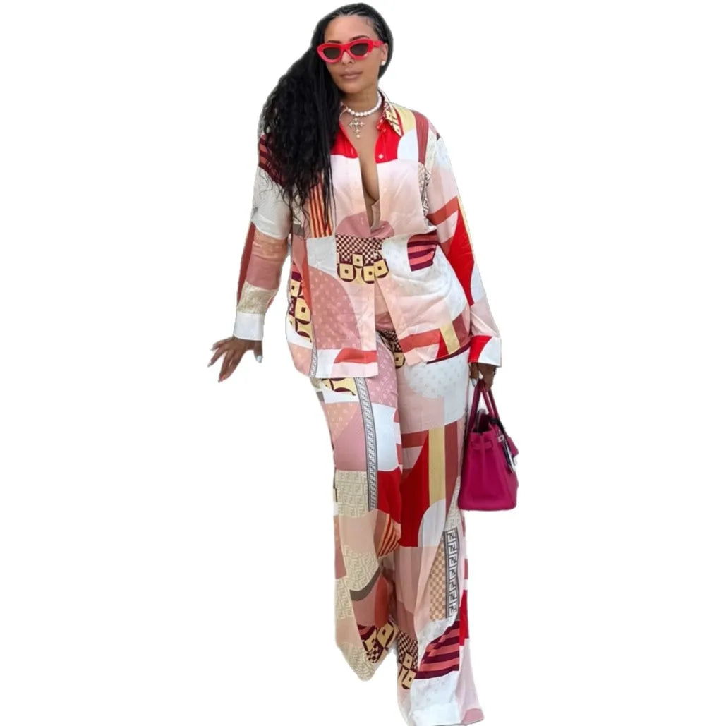 Dashiki Print Matching Top and Pants Set for Women
