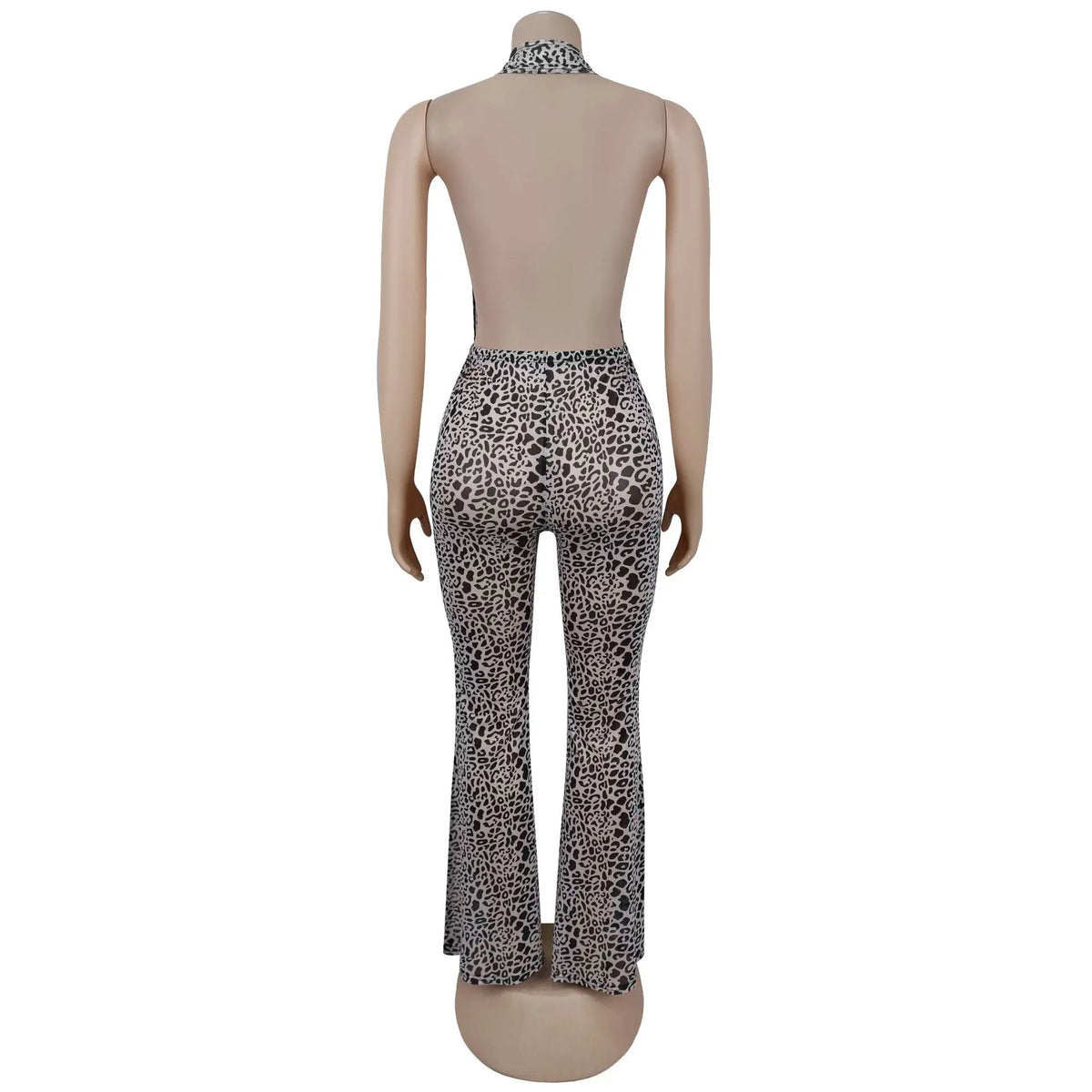 Leopard Print Halter Backless Bodycon Jumpsuit for Women
