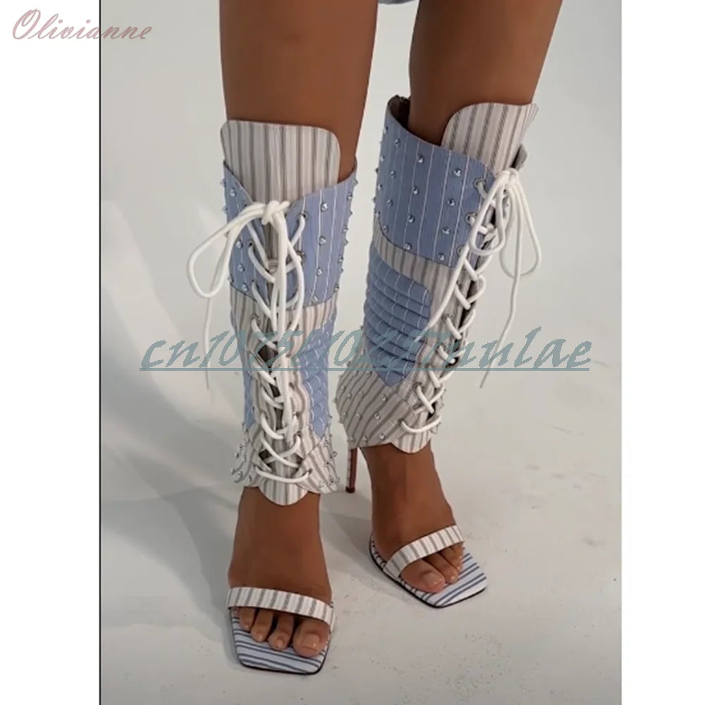 Glitter Strappy Lace Up Boots