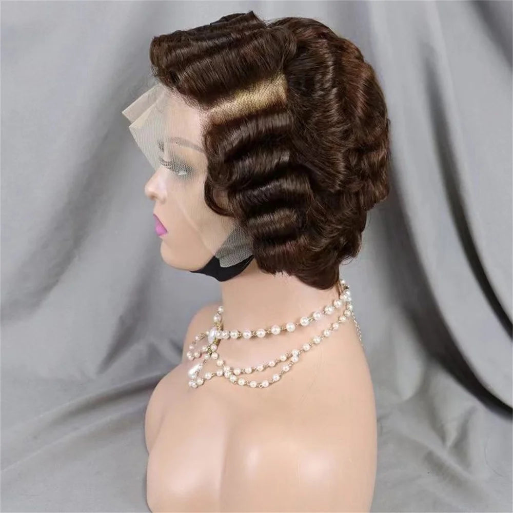 Chocolate Brown Pixie Cut Lace Front Human Hair Wig for Women