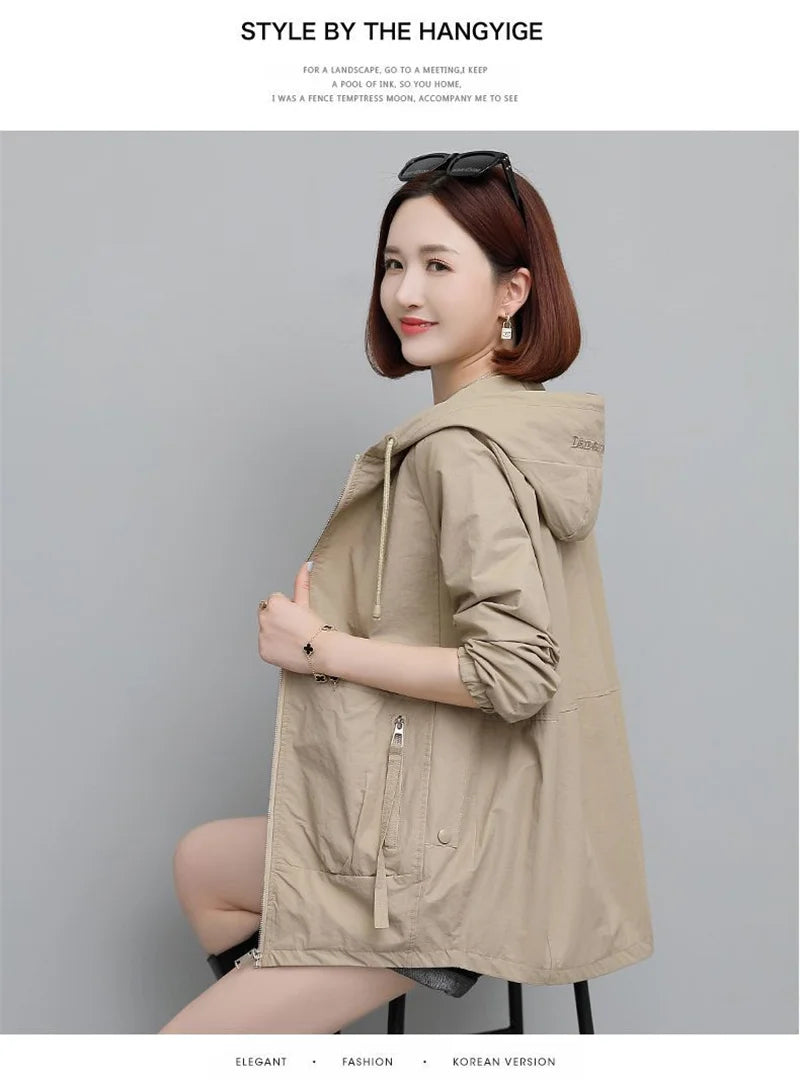 Lining Hooded Coat Female Spring And Autumn Temperament Short Jacket Casual Short Trench Coat Female Hooded Outwear Khaki