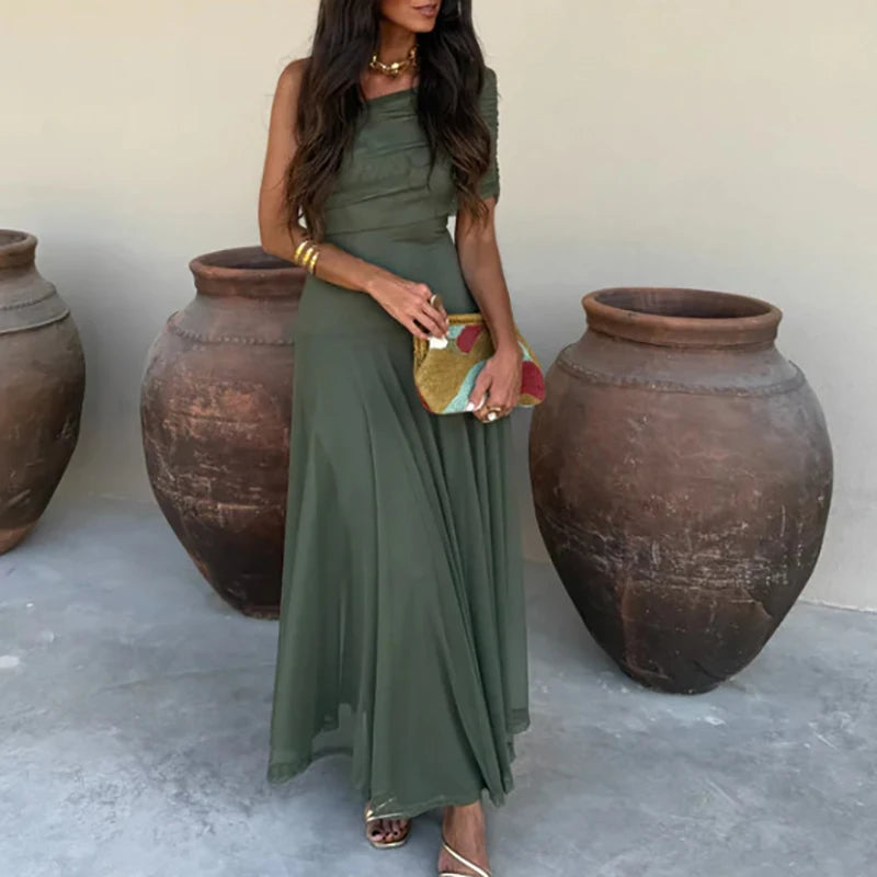 Elegant Sleeveless Mesh Spliced Maxi Dress for Women