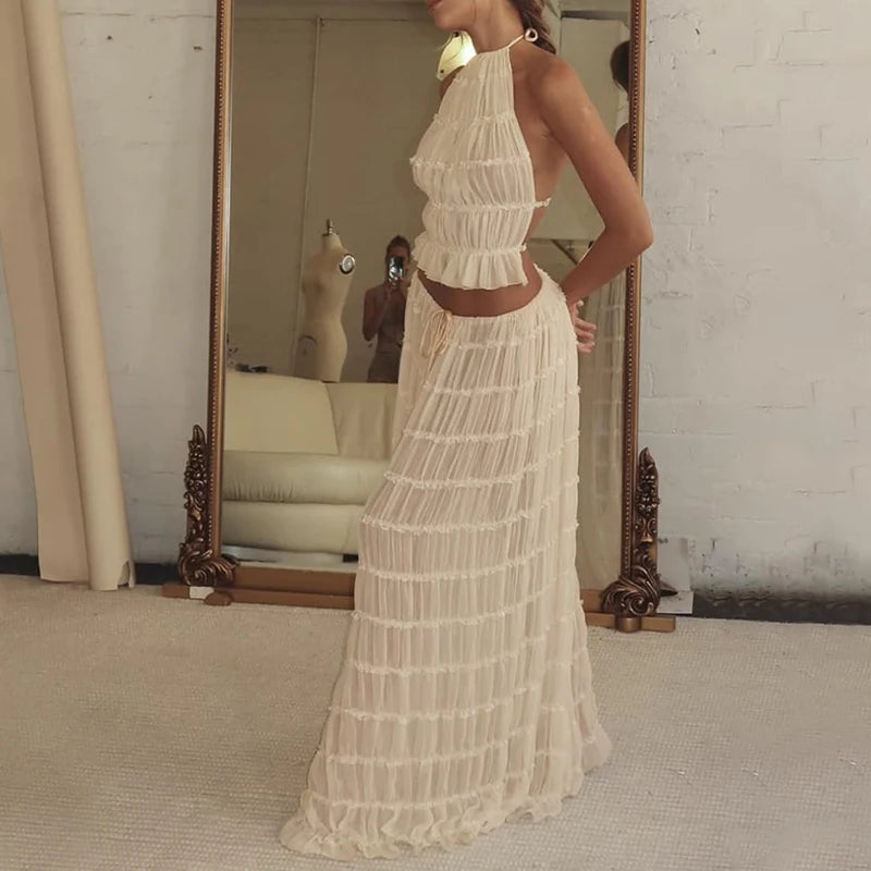 Boho Backless Halter Two Piece Beach Set for Women