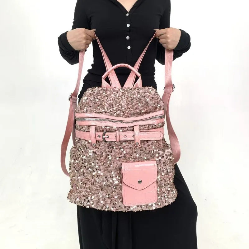 Women's Sequin Backpack Luxury Brand Shiny Sequin Women's Backpack Large Capacity Fashion Casual Travel Backpack High Quality