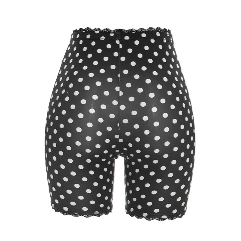 Polka Dot Lace Edge Stretchy Moto Biker Shorts for Women
